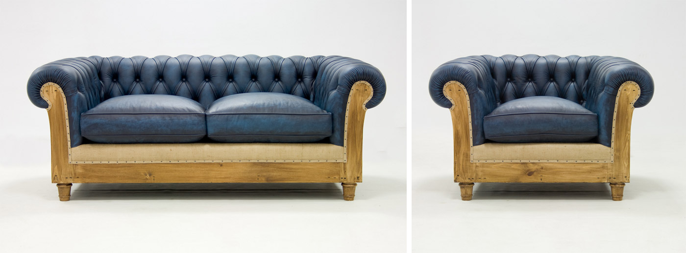 Canapé Chesterfield cuir bleu