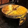 Industrial coffee table, yellow patina, circa 1920