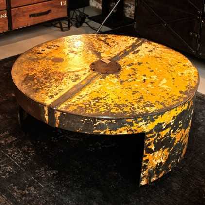 Industrial coffee table, yellow patina, circa 1920