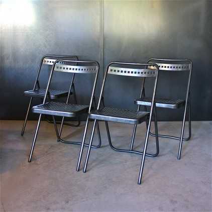 Set of 4 industrial folding metal chairs