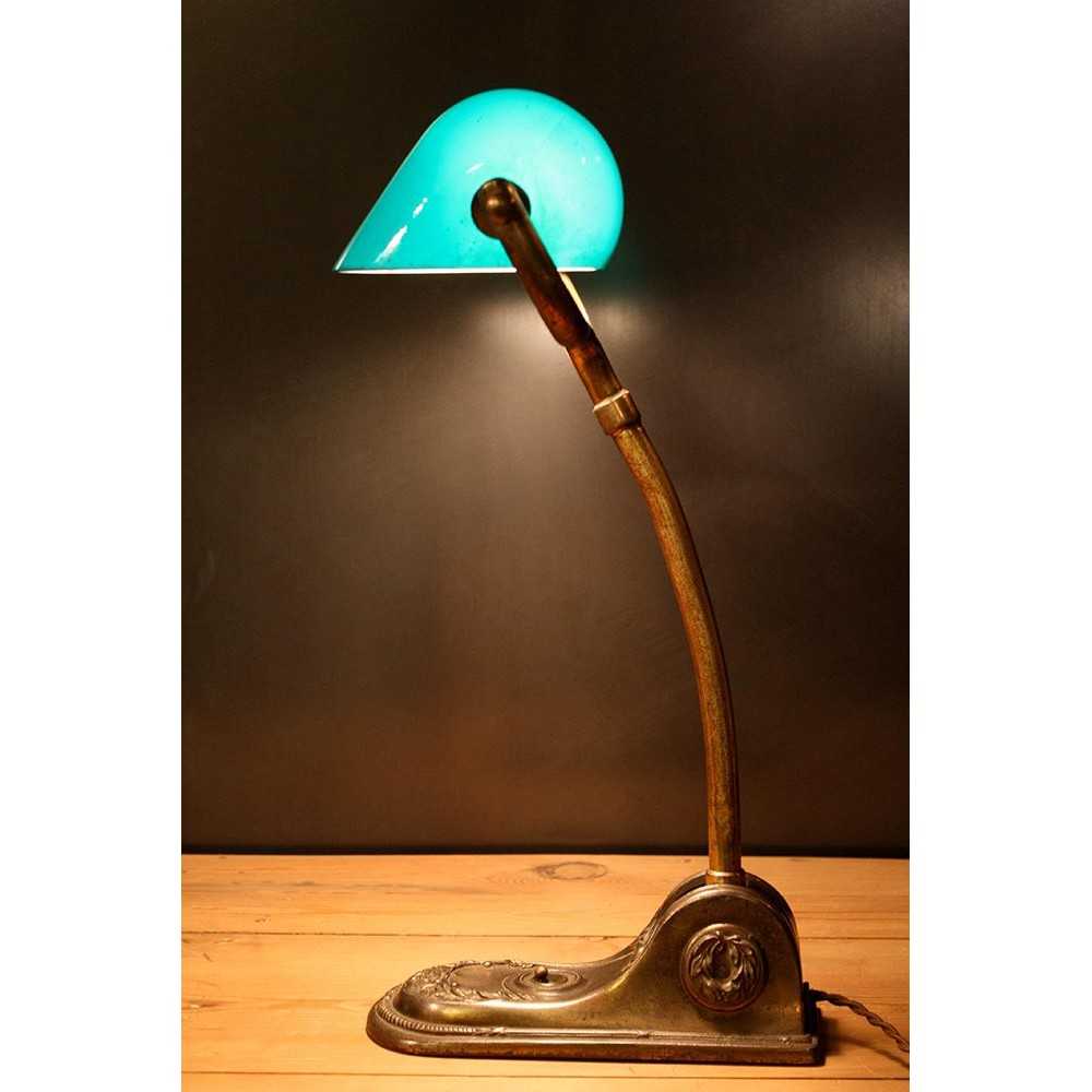 Lampe de bureau vintage réflecteur en opaline