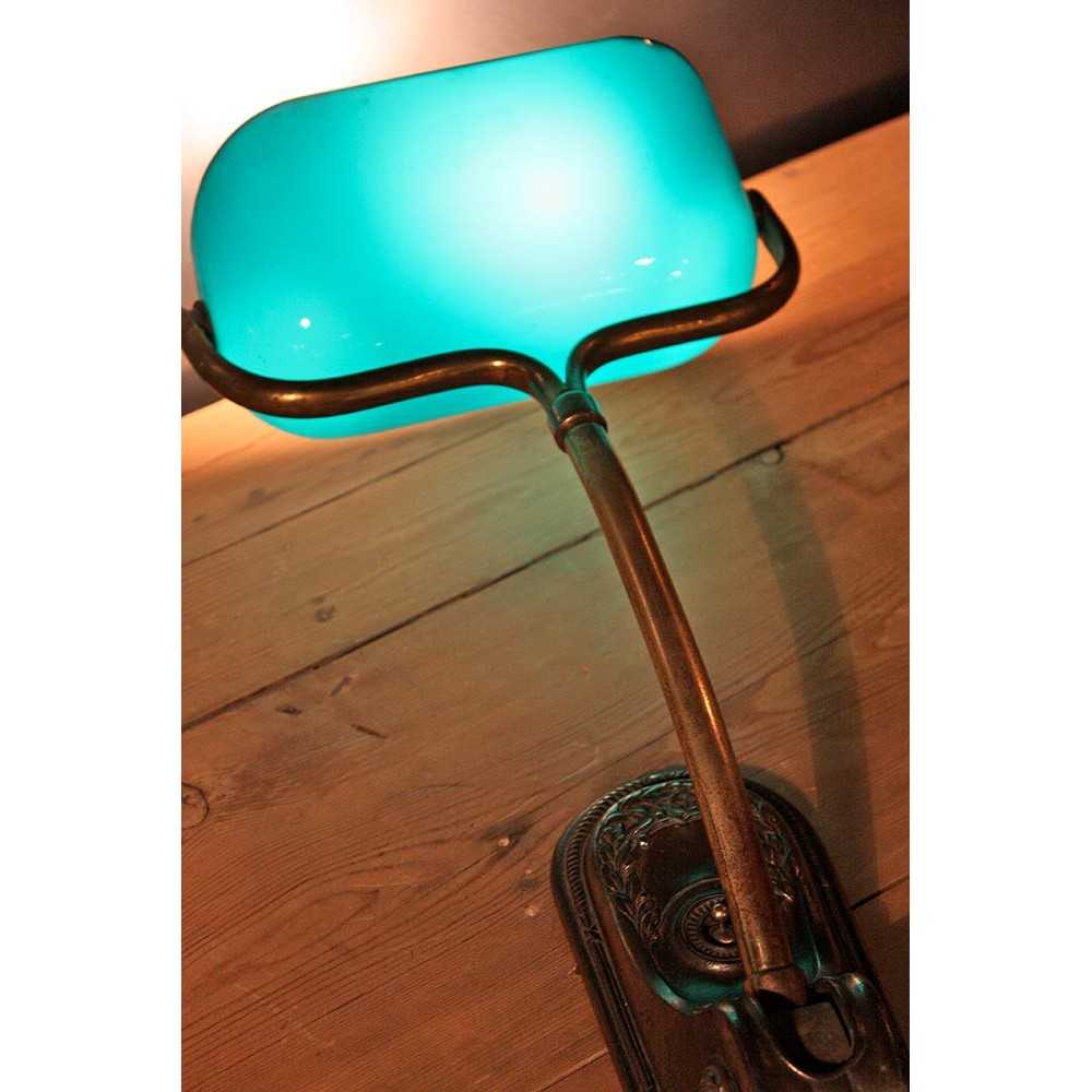 Lampe de notaire opaline verte