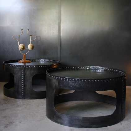 Industrial round coffee tables (riveted metal)