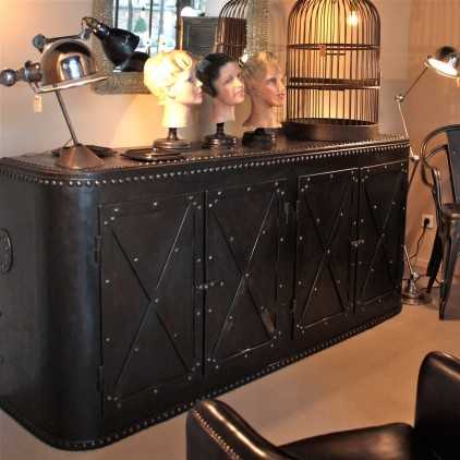 Industrial metal riveted sideboard, old tank recycled