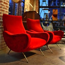 Italian design red velvet armchairs circa 1950