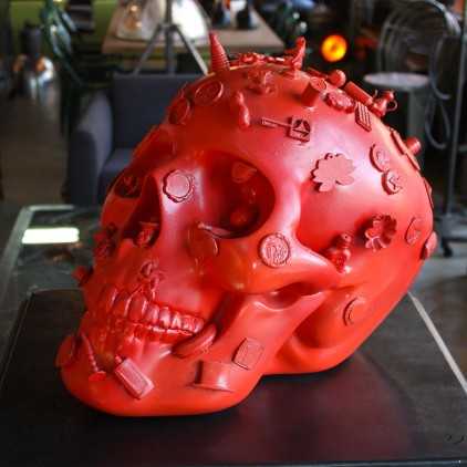 3D cast resin human skull sculpture, by "Anti" street artist