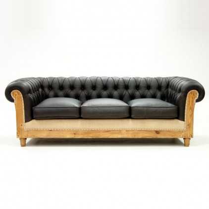 "Chesterfield" stripped down black leather sofa