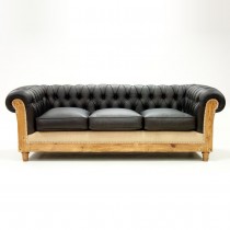 "Chesterfield" stripped down black leather sofa