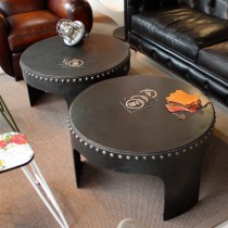 Industrial round coffee tables (riveted metal)