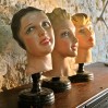 Vintage hat display circa 1940, plaster mannequin heads