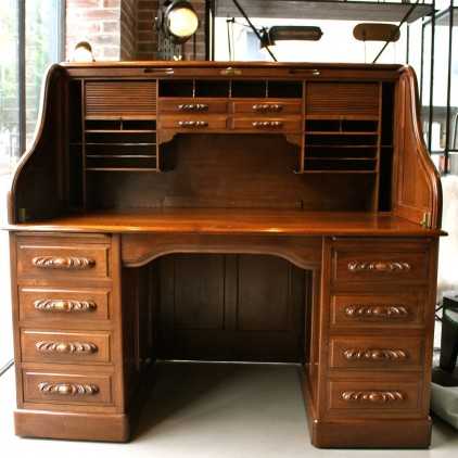 "PICHON" walnut wood rolltop desk circa 1920