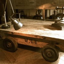Oak industrial coffee table trolley